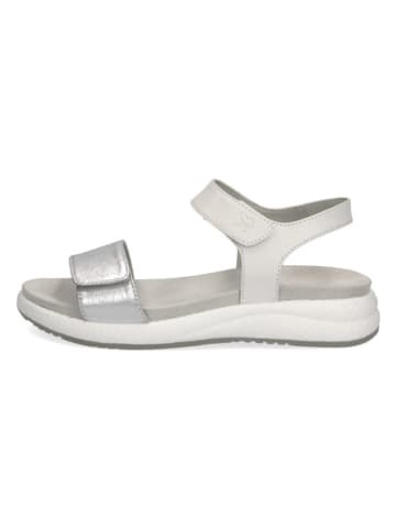 Caprice Skórzane sandały w kolorze srebrno-białym