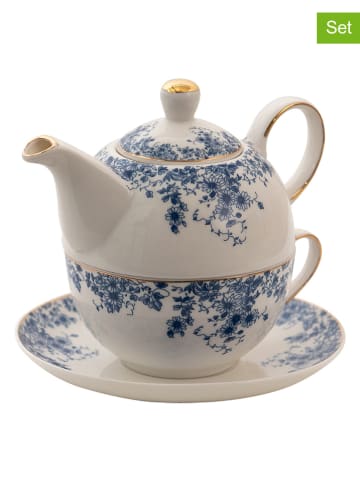 Clayre & Eef 3-częściowy zestaw w kolorze biało-niebieskim do herbaty - wys. 16 x Ø 15 cm