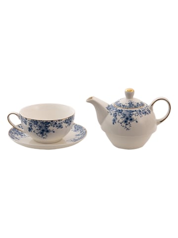 Clayre & Eef 2in1-Teekanne in Weiß/ Blau - (H)16 x Ø 15 cm