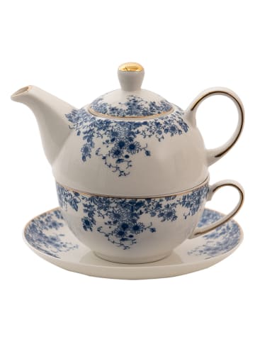 Clayre & Eef 2in1-Teekanne in Weiß/ Blau - (H)16 x Ø 15 cm
