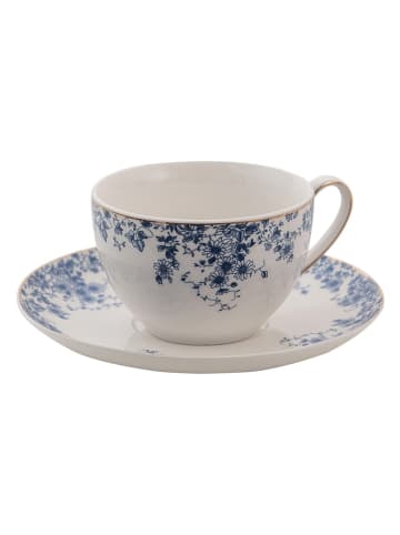 Clayre & Eef Koffiekop wit/blauw - 200 ml