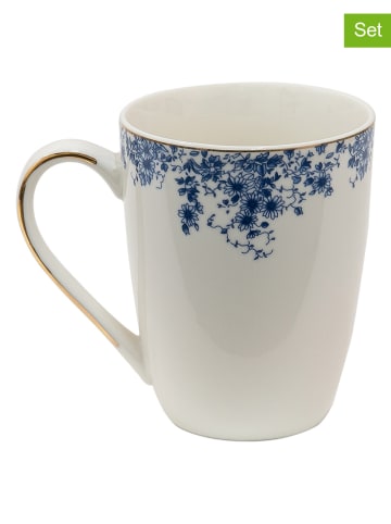 Clayre & Eef Kubki jumbo (6 szt.) w kolorze biało-niebieskim - 330 ml
