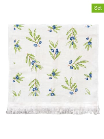 Clayre & Eef Ręczniki (2 szt.) w kolorze biało-zielonym dla gości - 66 x 40 cm