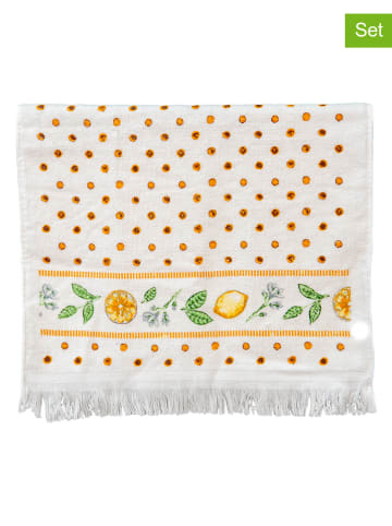 Clayre & Eef Ręczniki (2 szt.) w kolorze biało-pomarańczowym dla gości - 66 x 40 cm