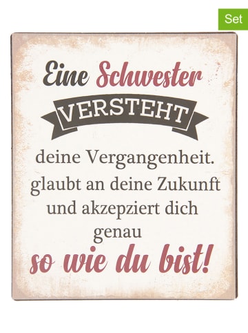 Clayre & Eef 2er-Set: Textschilder in Weiß - (B)13 x (H)15 cm