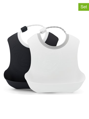 Twistshake 2-delige set: slabbetjes wit/zwart - (L)22 x (B)22 cm