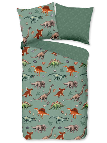 Good Morning Flanellen beddengoedset "Dinono" groen