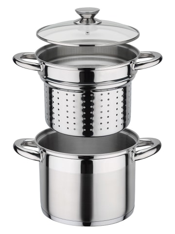 GSW 3tlg. Set: Pastatopf ''Treviso'' in Silber - (H)22 x Ø 16,5 cm