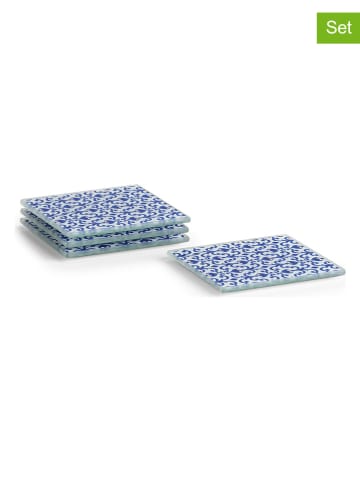 Zeller 4-delige set: glasonderzetters "Marokko" blauw/wit - (L)10 x (B)10 cm