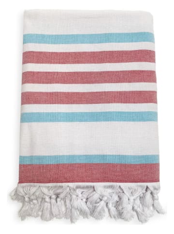 Le Comptoir de la Plage Fouta "Doublee - Latigo" in Rot/ Hellblau - (L)180 x (B)140 cm