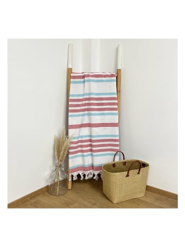 Le Comptoir de la Plage Fouta "Doublee - Latigo" in Rot/ Hellblau - (L)180 x (B)140 cm
