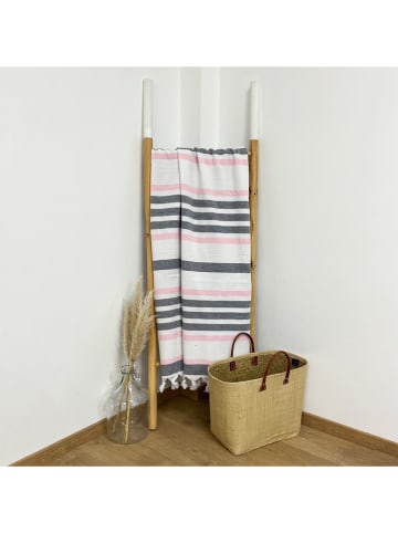Le Comptoir de la Plage Fouta ''Latigo Candy'' grijs/lichtroze/crème - (L)180 x (B)140 cm