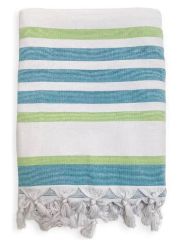 Le Comptoir de la Plage Fouta ''Latigo Lake'' crème/turquoise/groen - (L)180 x (B)140 cm