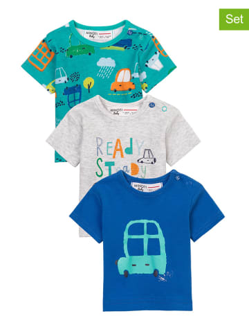 Minoti 3-delige set: shirts grijs/blauw/turquoise