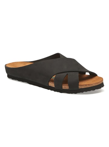 Comfortfusse Leder-Pantoletten in Schwarz