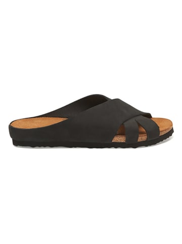 Comfortfusse Leder-Pantoletten in Schwarz
