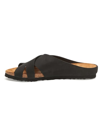 Comfortfusse Leder-Pantoletten in Schwarz