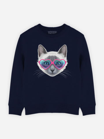 WOOOP Sweatshirt "Kitty Sunglasses" in Dunkelblau