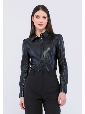 Basics & More Leren blouse zwart
