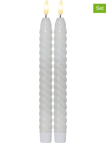 STAR Trading 2er-Set: LED-Kerzen "Flamme Swirl Antique" in Weiß - (H)25 cm