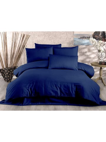 Colourful Cotton Satijnen beddengoedset "Lilyum" donkerblauw