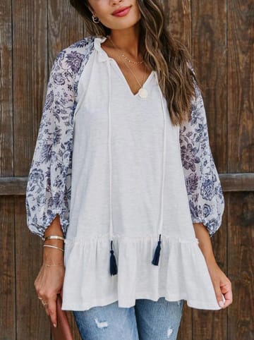 Milan Kiss Bluse in Creme/ Blau