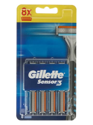 Gillette 8er-Set: Rasierklingen "Sensor 3" in Blau/ Orange