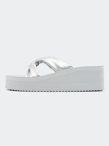 Flip Flop Keilpantoletten "Wedge bow" in Grau/ Silber