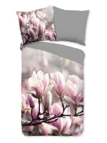 Good Morning Beddengoedset "Magnolia" grijs/lichtroze