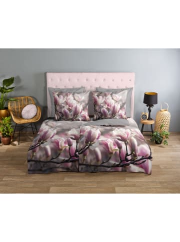Good Morning Beddengoedset "Magnolia" grijs/lichtroze