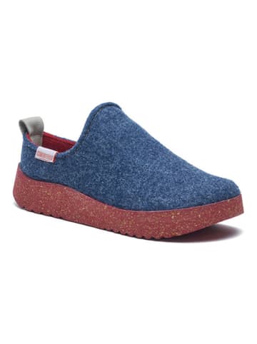 Comfortfusse Woll-Hausschuhe in Blau/ Rot