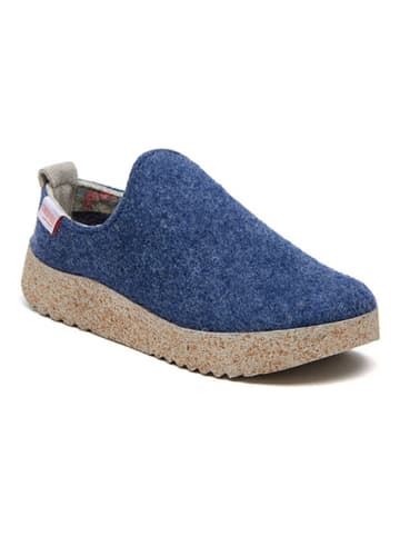 Comfortfusse Woll-Hausschuhe in Blau/ Beige