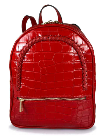 ORE10 Skórzany plecak "ANela" w kolorze czerwonym - 25 x 30 x 11 cm