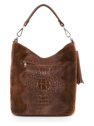 Mia Tomazzi Leren schoudertas "Rozzano" donkerbruin - (B)26 x (H)28 x (D)12 cm