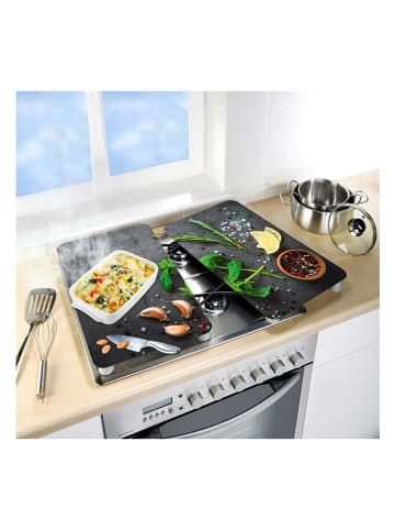 Wenko 2er-Set: Herdabdeckplatten "Kräuter" in Schwarz - (L)30 x (B)52 cm