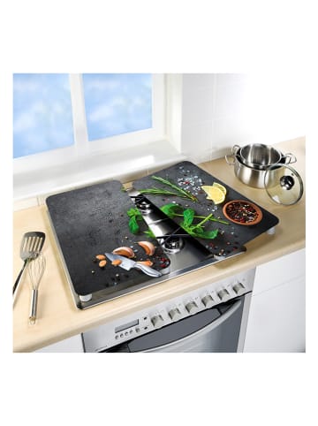 Wenko 2er-Set: Herdabdeckplatten "Kräuter" in Schwarz - (L)30 x (B)52 cm