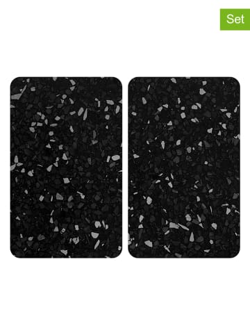 Wenko 2er-Set: Herdabdeckplatten "Terrazzo" in Schwarz - (L)30 x (B)52 cm