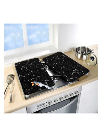 Wenko 2er-Set: Herdabdeckplatten "Terrazzo" in Schwarz - (L)30 x (B)52 cm