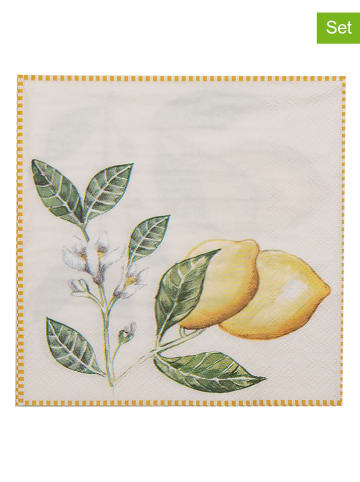 Clayre & Eef 3er-Set: Servietten in Creme/ Gelb/ Grün - 3x 20 Stück