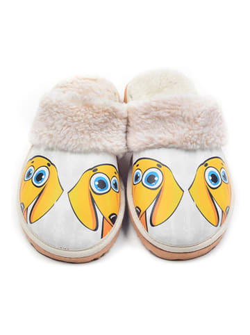 Goby Hausschuhe in Weiß/ Gelb