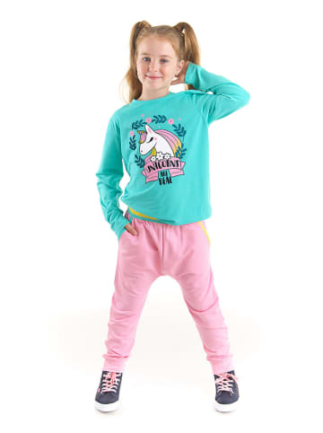 Deno Kids 2-delige outfit "Real Unicorn" turquoise/lichtroze