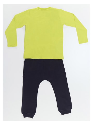 Denokids 2-delige outfit "Lazy Dino" geel/donkerblauw