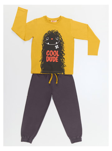 Denokids 2-delige outfit "Cool Dude" geel/antraciet