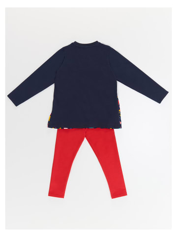 Denokids 2-delige outfit "Cat in Flowers" donkerblauw/rood