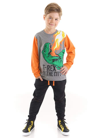 Deno Kids 2tlg. Outfit "T-rex Dino" in Grau/ Schwarz