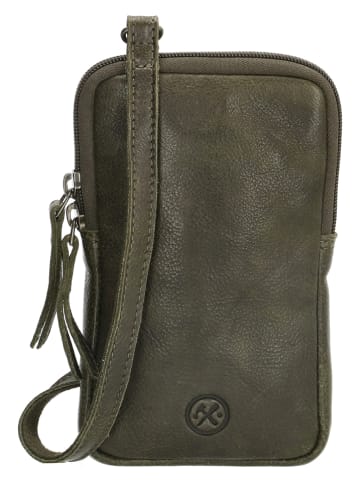 HIDE & STITCHES Leder-Handytasche in Oliv - (B)10 x (H)18 x (T)2,5 cm