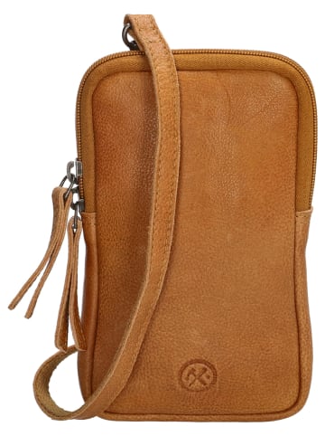 HIDE & STITCHES Skórzana torebka w kolorze musztardowym na telefon - 10 x 18 x 2,5 cm