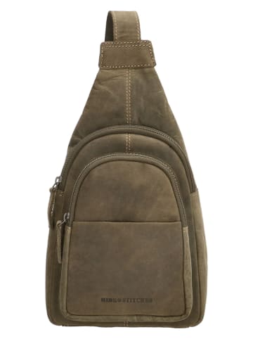 HIDE & STITCHES Skórzany plecak w kolorze oliwkowym - 18 x 33 x 8,5 cm