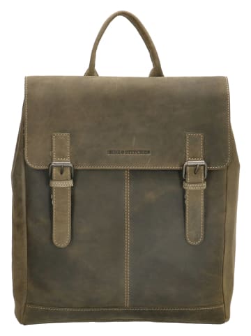 HIDE & STITCHES Leder-Rucksack in Oliv - (B)29 x (H)38 x (T)7,5cm