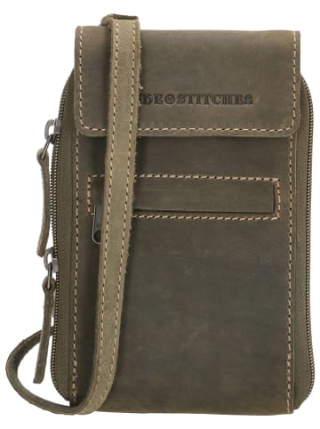 HIDE & STITCHES Leder-Handytasche in Oliv - (B)10,5 x (H)17 x (T)1,5 cm